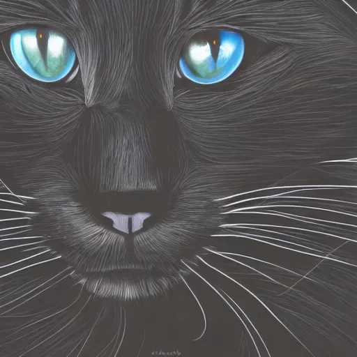 Image similar to an Hyper detailed black cat in a beautiful background