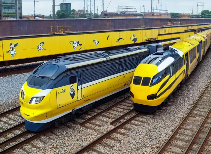 Image similar to pikachu themed train, professional photography, trainspotters weekly