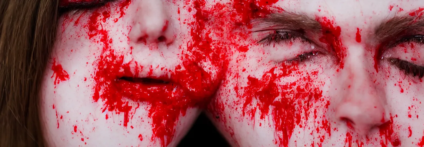 Prompt: close up of a dead woman's face covered in blood