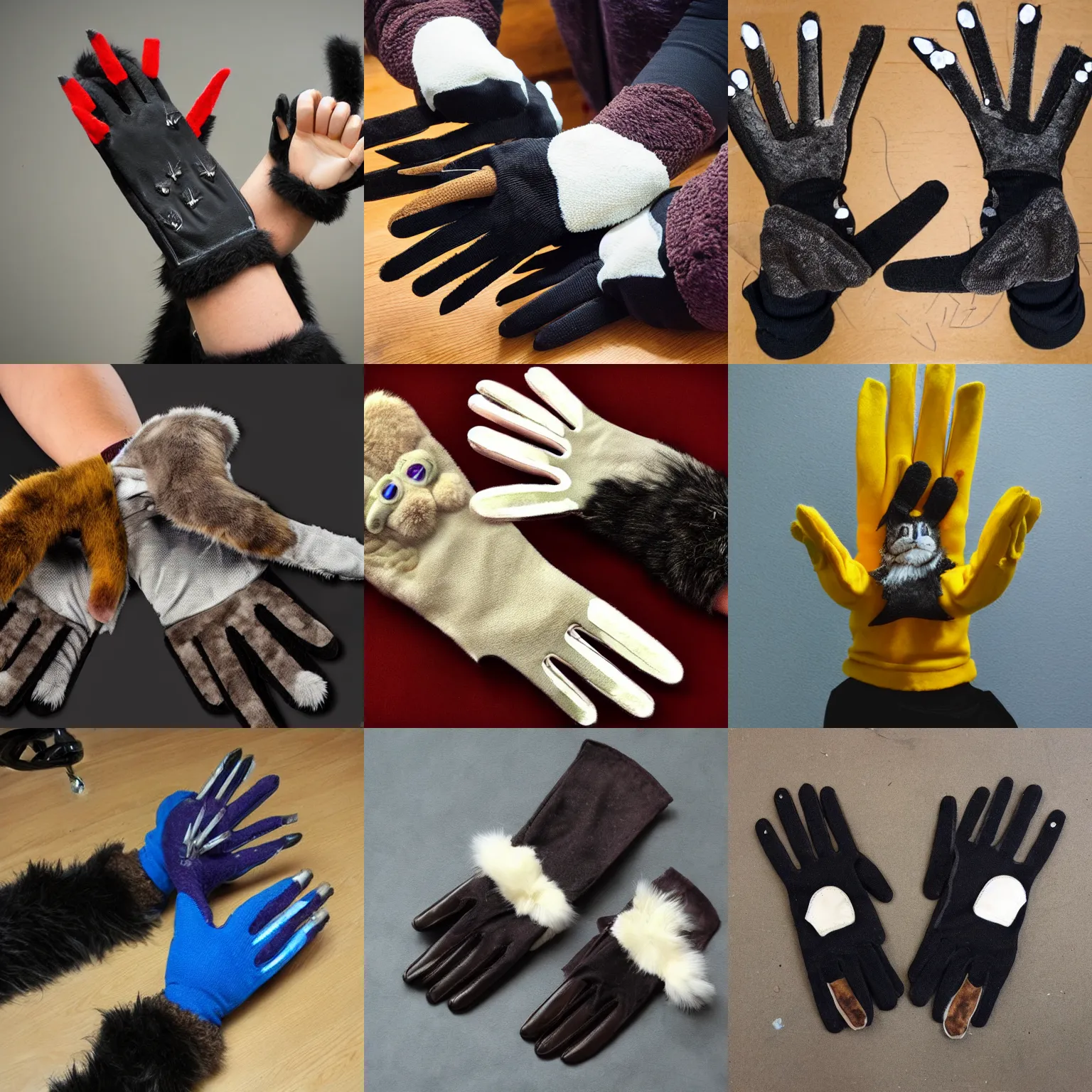 Prompt: fursuit gloves, taxidermy claws