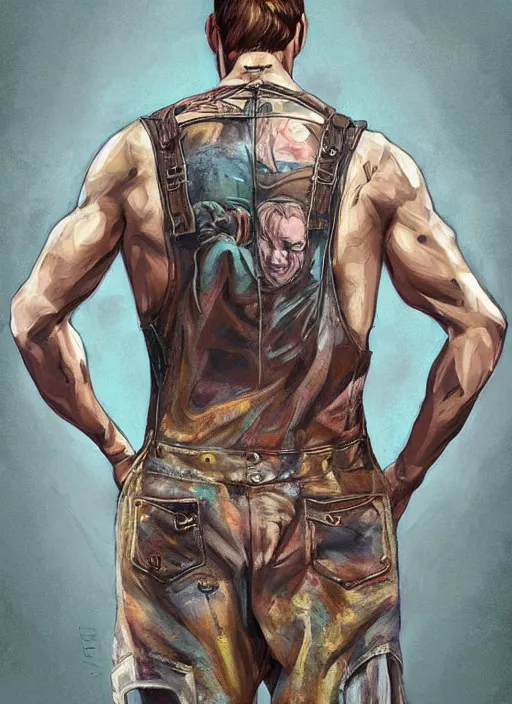 Image similar to digital _ painting _ of _ painted tank top, overalls and combat boots _ by _ filipe _ pagliuso _ and _ justin _ gerard _ symmetric _ fantasy _ highly _ detailed _ realistic _ intricate _ port