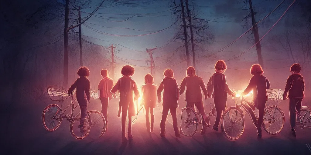 Prompt: come on, come on, darling,, stranger things, the upside down, cyberwave, vector graphics, cinematic, photorealistic, artstation, highly detailed, volumetric lighting