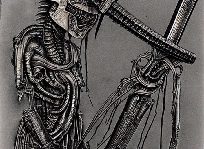 Image similar to giger, h. r. - intricately detailed samurai sword