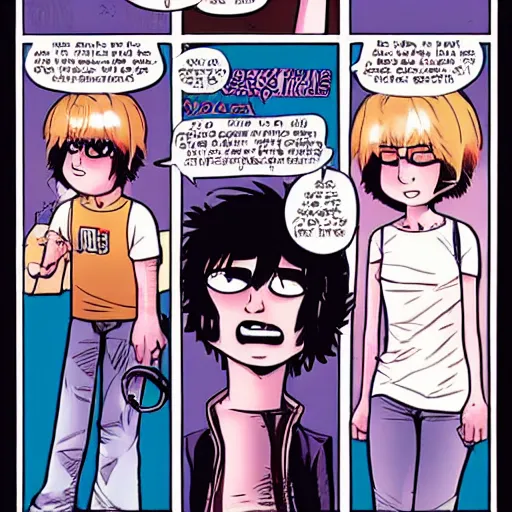 Prompt: scott pilgrim and ramona flowers, art by bryan lee o'malley