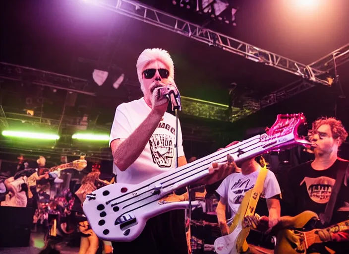 Image similar to photo still of michael mcdonald on stage at vans warped tour!!!!!!!! at age 3 8 years old 3 8 years of age!!!!!!! throwing a keytar into the crowd, 8 k, 8 5 mm f 1. 8, studio lighting, rim light, right side key light