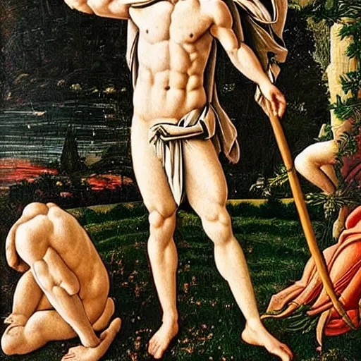 Image similar to Zach efron as a Greek god, full body, Sandro Botticelli,