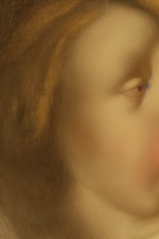 Image similar to Beautiful girl, calm face, closeup, ultra detailed, made in gold, Guido Reni style