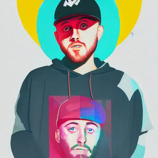 Prompt: Mac Miller painting by Sachin Teng, asymmetrical, Organic Painting , Hard Light and long shadows, Matte Painting, geometric shapes, hard edges, graffiti, street art, 300 dpi :2 by Sachin Teng:4