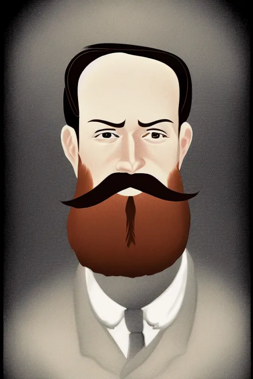 Image similar to an illustration of a portrait of a respectable dignified 1 9 3 0's era mennonite preacher with kind eyes and trimmed red beard and conservative haircut in the style of art - deco artwork art by kyle ferrin and loish!, digital art, highly detailed, intricate, sharp focus, trending on artstation hq, deviantart, 4 k uhd image