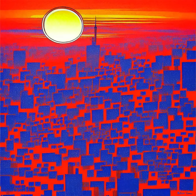 Prompt: birdseye view of a sunrise over a city, art by earle, eyvind