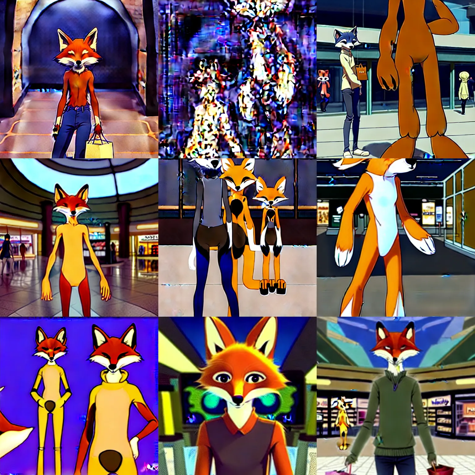 Image similar to an anthropomorphic humanoid natural furry ( ( fox ) ) person shopping at a futuristic mall, photorealistic!!!!, anime!!!!, makoto shinkai, james gurney, don!!!! bluth!!!!, disney, hibbary, dark natasha, goldenwolf, furaffinity, fursona, commission