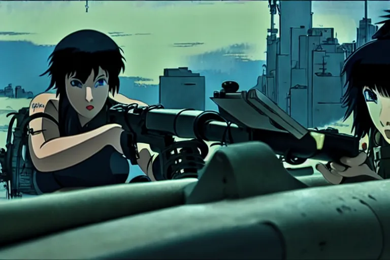 Image similar to masamune shirow movie still from ghost in the shell dieselpunk mad max alpine a 1 1 0 with guns installed makoto shinkai takashi takeuchi studio ghibli, akihiko yoshida