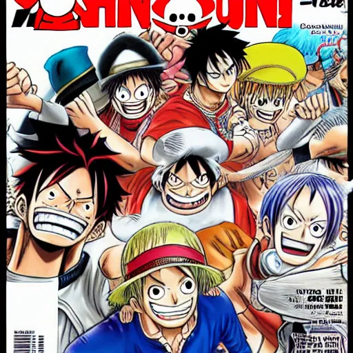 Prompt: the 57th cover of shonen jump featuring One Piece Anniversary