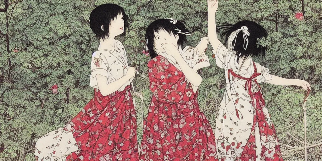 Prompt: a beautiful illustration oftwo girls in jk standing in the playground ， by takato yamamoto