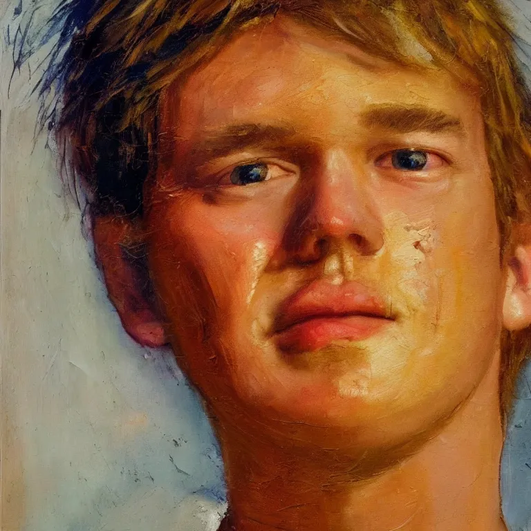 Prompt: Beautiful warmly lit close up studio portrait of a young androgynous!! Donald Trump smiling sweetly cute, impasto oil painting heavy brushstrokes by Cy Twombly and Anselm Kiefer , trending on artstation dramatic lighting abstract Expressionism