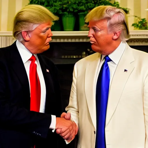 Image similar to barack obama and donald trump shaking hands at a party in the white house, photo