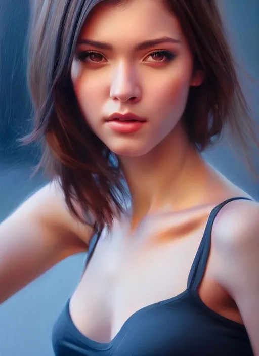 Image similar to photo of a gorgeous young woman in the style of stefan kostic, realistic, sharp focus, 8k high definition, insanely detailed, intricate, elegant, art by stanley lau and artgerm