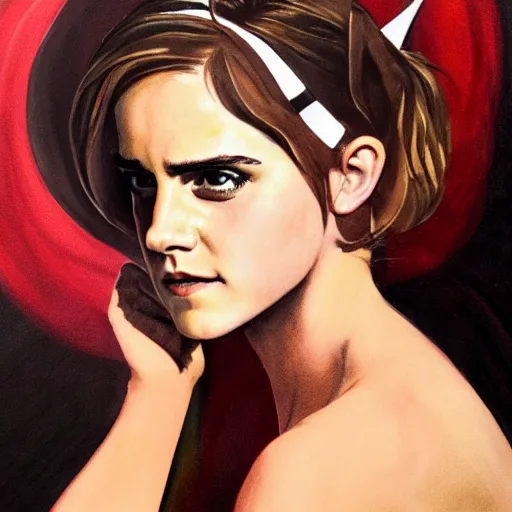 Prompt: detailed details photorealistic emma watson wearing devil horn headband in the style of bob peak and alex ross, gouache and wash paints color, detailed details facial and body and human and environments and proportionate, detailed 5 k details.