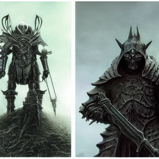 Image similar to berserk skullknight daedric armor, anthropomorphic shiba inu, holding rifle, stuning 3 d render, masterpiece, glowing black aura, foggy dark graveyard, by donato giancola and greg rutkowski and wayne barlow and zdzisław beksinski, realistic face