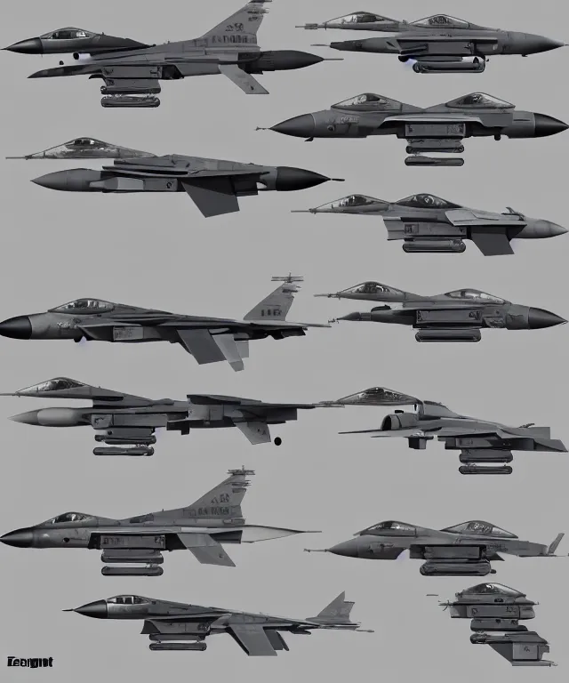 Prompt: 2 d shooter game concept art sprite sheet!!!, f 1 6 combat plane concept art, hyperrealism, fine detail, 8 k, 3 d render, artgerm, artstation contest winner, cgsociety, axial tilt!!!, cryengine, zbrush, vray, no background