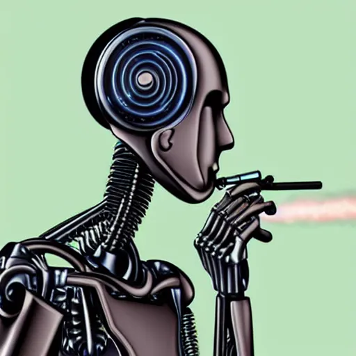 Image similar to a cyborg robot smoking an electronic pipe