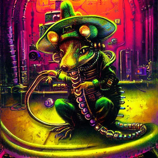 Prompt: steampunk rat, acid, 303, psychedelic, by paul lehr