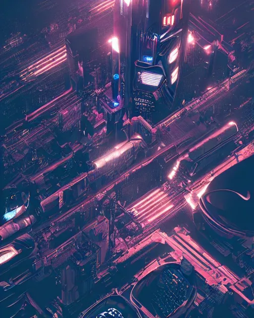 Image similar to cyberpunk drone above a city, scifi, futuristic, neon light, highly detailed, concept art, sharp focus, trending on artstation, intricate, atmosphere, raining, art by roman makarenko, dzung phung dinh