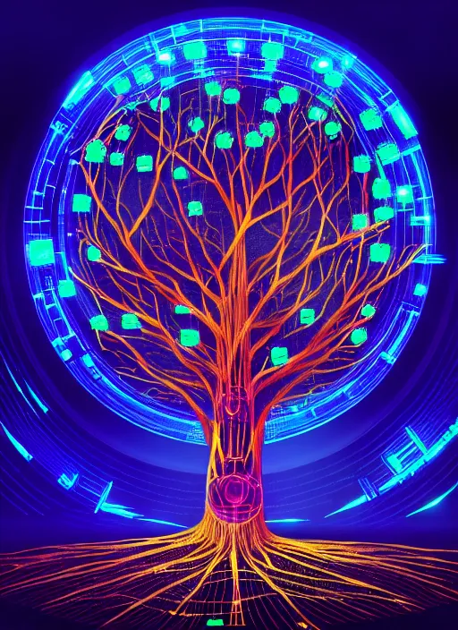 Prompt: high depth, collective civilization tree, calm, healing, resting, life, hybrids, scifi, glowing lights!!, published concept art, mixed medias, image overlays, sharp focus, thin glowing wires, winning illustration, eyes reflecting into eyes into infinity, singularity!!!, 3 6 0 projection, art in the style of mucha