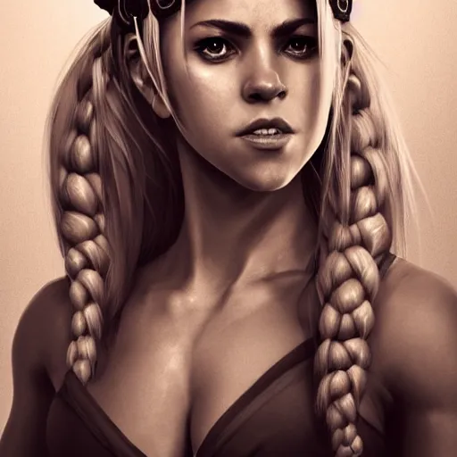 Image similar to full body portrait of shakira, thin but strong viking samurai woman, symmetrical beautiful face, relaxed pose, trending on artstation, high resolution, detailed, smooth, dynamic composition, dramatic lighting, trending on artstation, award winning art, sharp focus