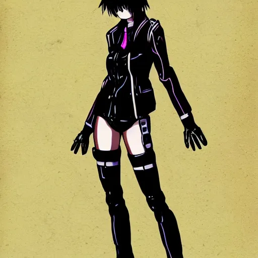 Anime Major motoko kusanagi in all black uniform,, Stable Diffusion