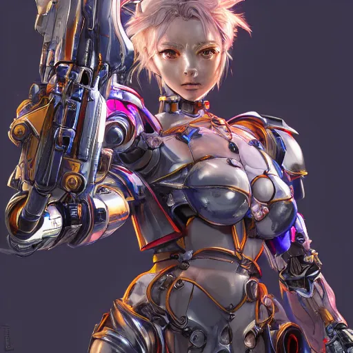 Image similar to studio portrait of lawful good colorful female holy mecha paladin absurdly beautiful, elegant, young sensual graceful woman, ultrafine hyperrealistic detailed face illustration by kim jung gi, irakli nadar, intricate linework, sharp focus, bright colors, matte, octopath traveler, final fantasy, unreal engine highly rendered, global illumination, radiant light, intricate environment