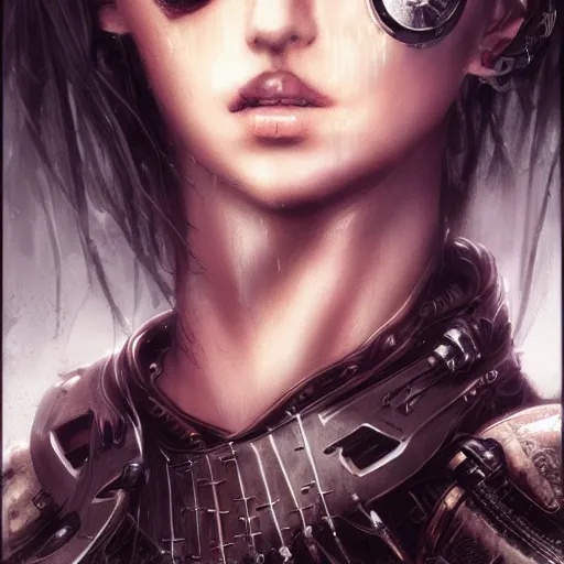 Image similar to aaliyah, steampunk, darkwave, darksynth, concept headshot art, sharp, digital matte painting, art by luis royo, greg rutkowski, wlop, dramatic lighting, trending on artstation