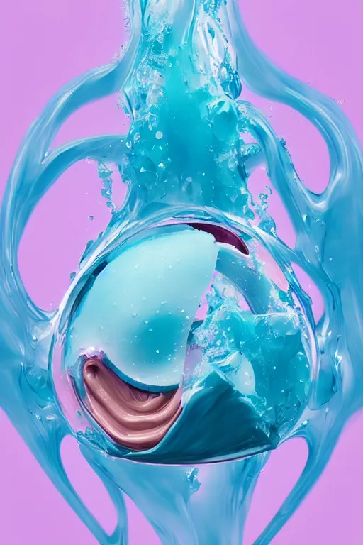 Prompt: epic 3 d abstract model, sharp and soft liquid features, 2 0 mm, with cerulean and pastel pink peanut butter spinning and melting smoothly into asymmetrical bubbles, liquid, delicate, beautiful, intricate, houdini sidefx, trending on artstation, by jeremy mann and ilya kuvshinov, jamie hewlett and ayami kojima