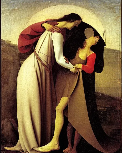 Image similar to The Kiss by Francesco Paolo Hayez painting by Hieronymus Bosch