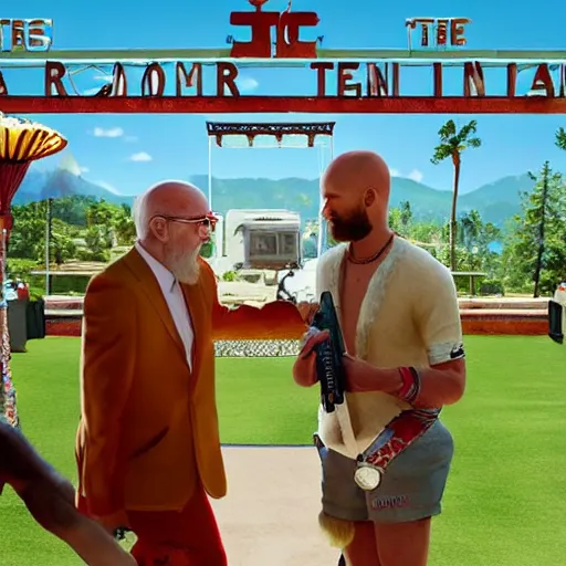 Image similar to a still of from the movie the royal tenenbaums crossover with the game far cry 3