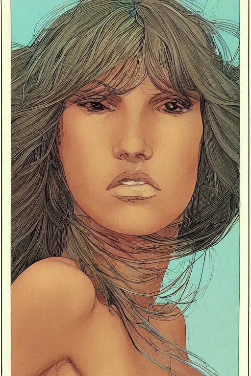 Image similar to portrait of beautiful gorgeous woman by Moebius