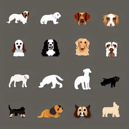 Prompt: set of logos in the form of different breeds of dogs