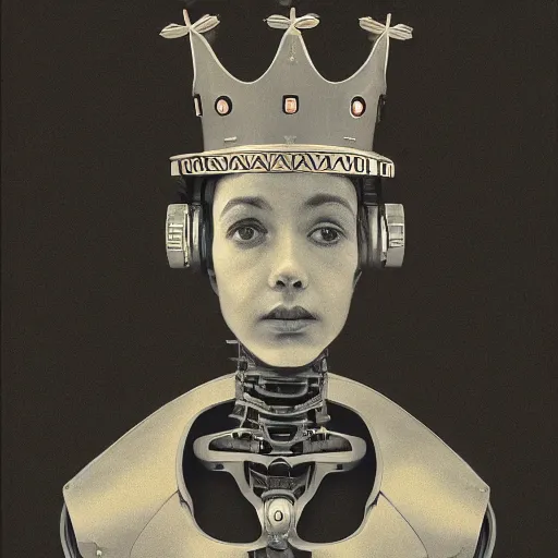 Prompt: a portrait of a robot with a crown of laurels drawing in high resolution by otto eerelman