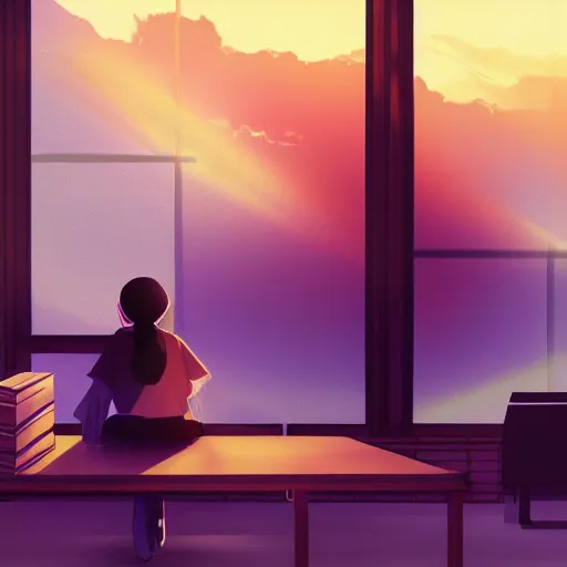 Empty Anime Classroom in Sunset Scene Graphic by MeiMei10 · Creative Fabrica