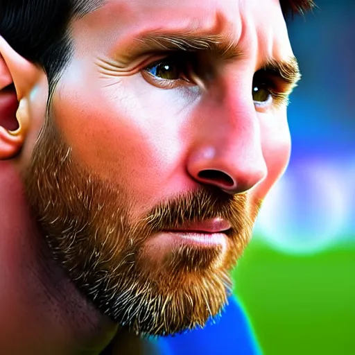 Image similar to up-close detailed portrait of Lionel Messi, 4k, highly detailed