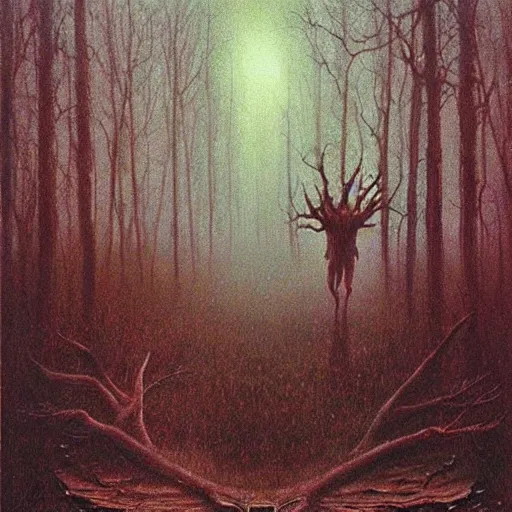 Prompt: forest spirit walking in swamp, highly detailed beksinski monster art