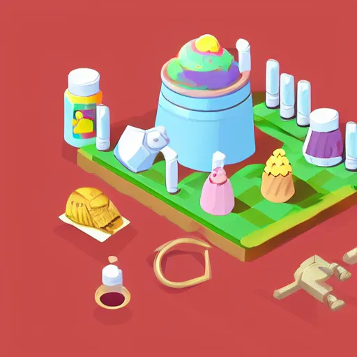 Image similar to isometric concept art of ice cream gun for mobile game