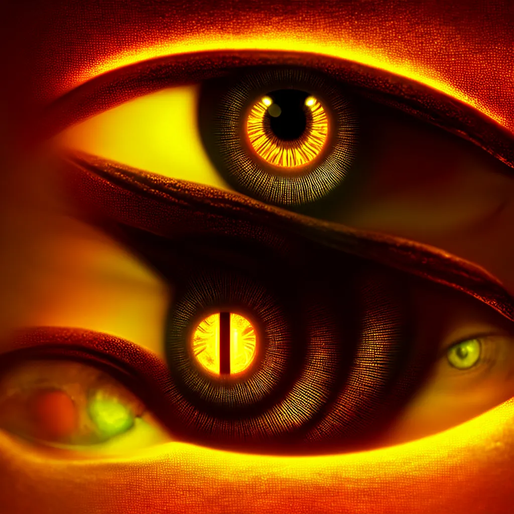 Prompt: Hypnotizing iris of a cybernetic human eye of the illumanti, ornate, dynamic lighting, golden ratio, highly detailed, concept art, sharp focus, 4k, symmetry, in the style of noah bradley