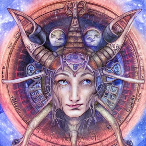 Image similar to portrait of aries zodiac artwork, mystic occult style, detailed, 8 k, symmetrical, by brian froud