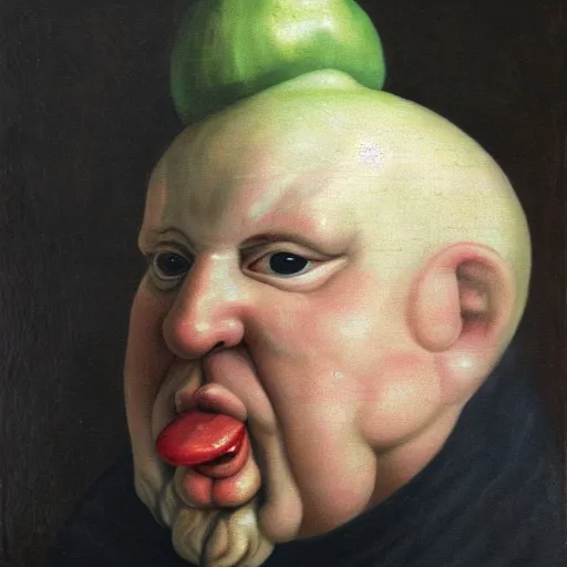 Prompt: onion man portrait, baroque painting, smug fat onion head
