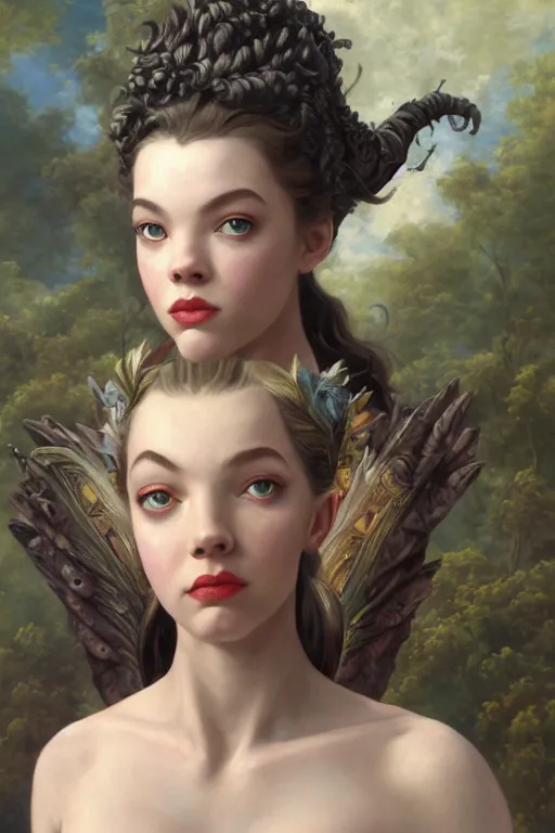 Image similar to A fantasy comic book style portrait painting of Anya Taylor-Joy, hybrid, Diana Dors, as an Atlantean Reptilian Warrior, François Boucher, Oil Painting, Mystical Valkyrie, unreal 5, DAZ, hyperrealistic, octane render, Regal, Refined, Detailed Digital Art, RPG portrait, William-Adolphe Bouguereau, Michael Cheval, Walt Disney (1937), Steampunk, dynamic lighting, Highly Detailed, Cinematic Lighting, Unreal Engine, 8k, HD