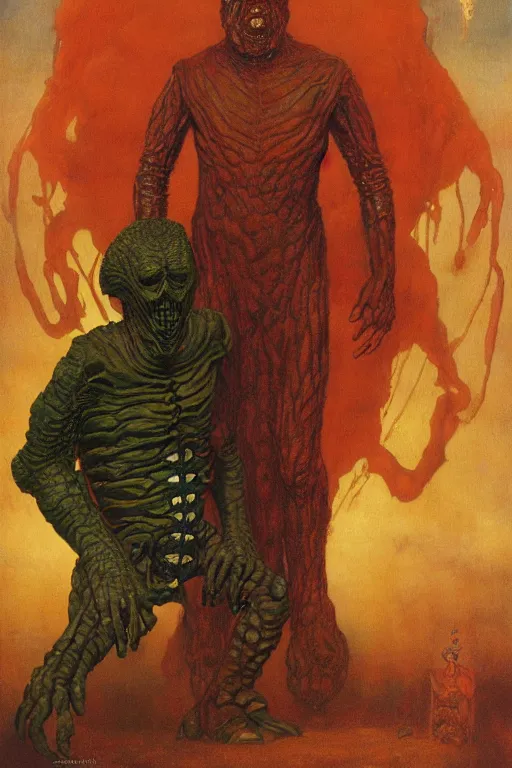 Image similar to full length portrait of dr who enemy zygon painted by lawrence alma tadema, zdzislaw beksinski, norman rockwell, jack kirby, tom lovell, alex malveda, greg staples, bbc, tv