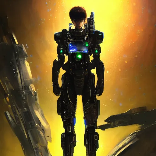 Image similar to award winning, extremely photorealistic, bokeh, beautiful detail, stars in the sky, cybernetic, sci-fi space game art, jeon Jungkook holding a gun. alien planet art by Akihito Yoshitomi AND Yoji Shinkawa AND Greg Rutkowski, Mark Arian trending on artstation