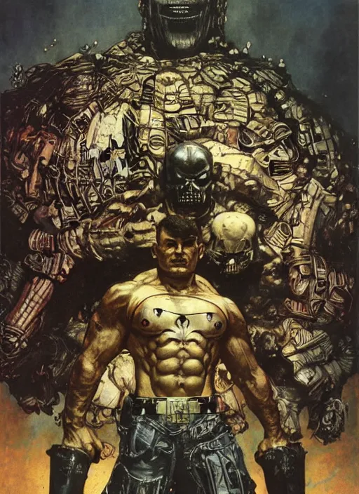 Image similar to portrait of super huge morgan aste as the punisher wearing shirt, by lawrence alma tadema and zdzislaw beksinski and norman rockwell and jack kirby and tom lovell and greg staples