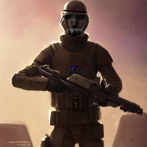 Image similar to star wars concept art by greg rutkowski, a soldier of the galactic dominion wearing purple tactical gear, highly detailed portrait, digital painting, artstation, concept art, smooth, sharp foccus ilustration, artstation hq